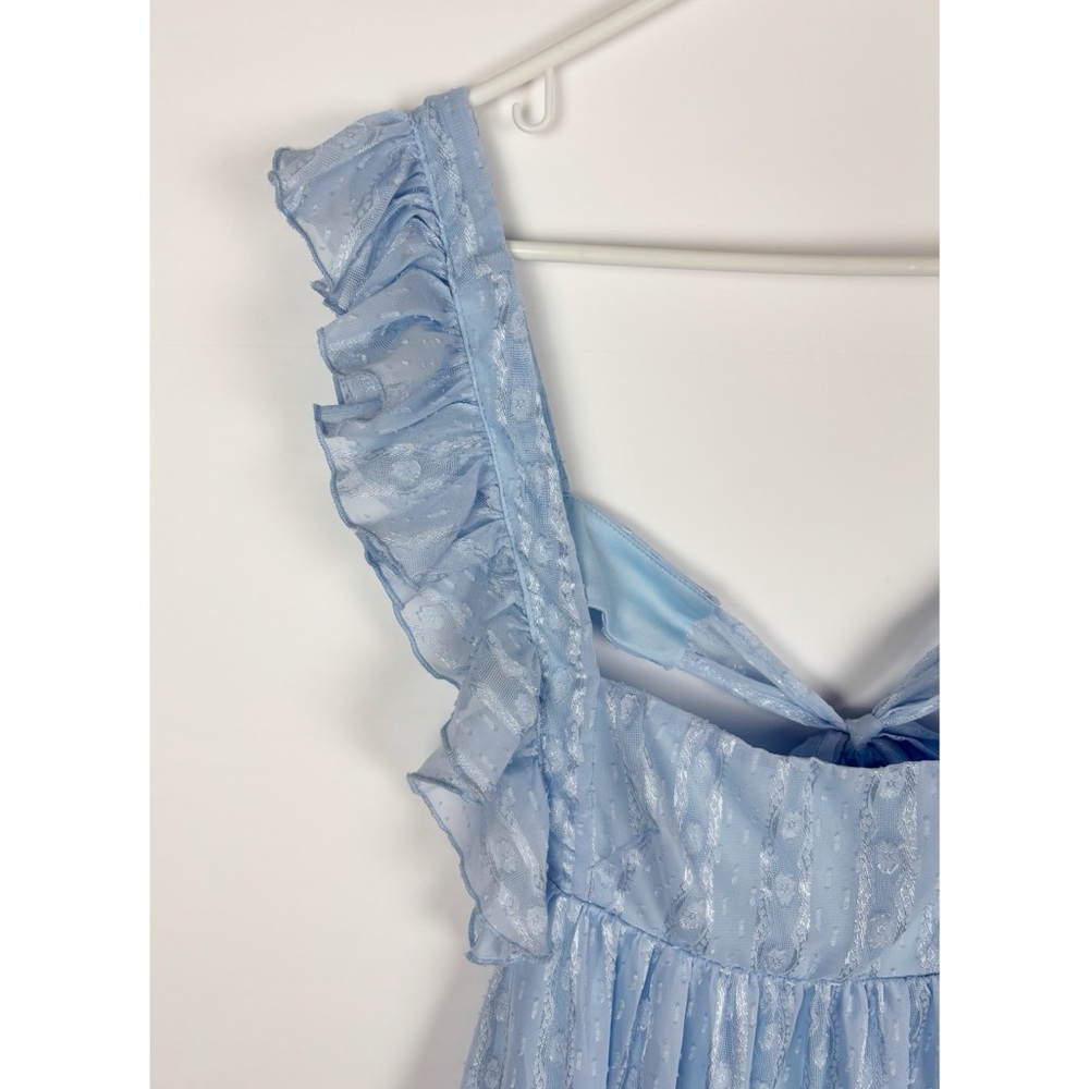 Lucy in The Sky Dress Size Medium Baby Blue Tiered Ruffle Open Tie Back Mini - Picture 3 of 6